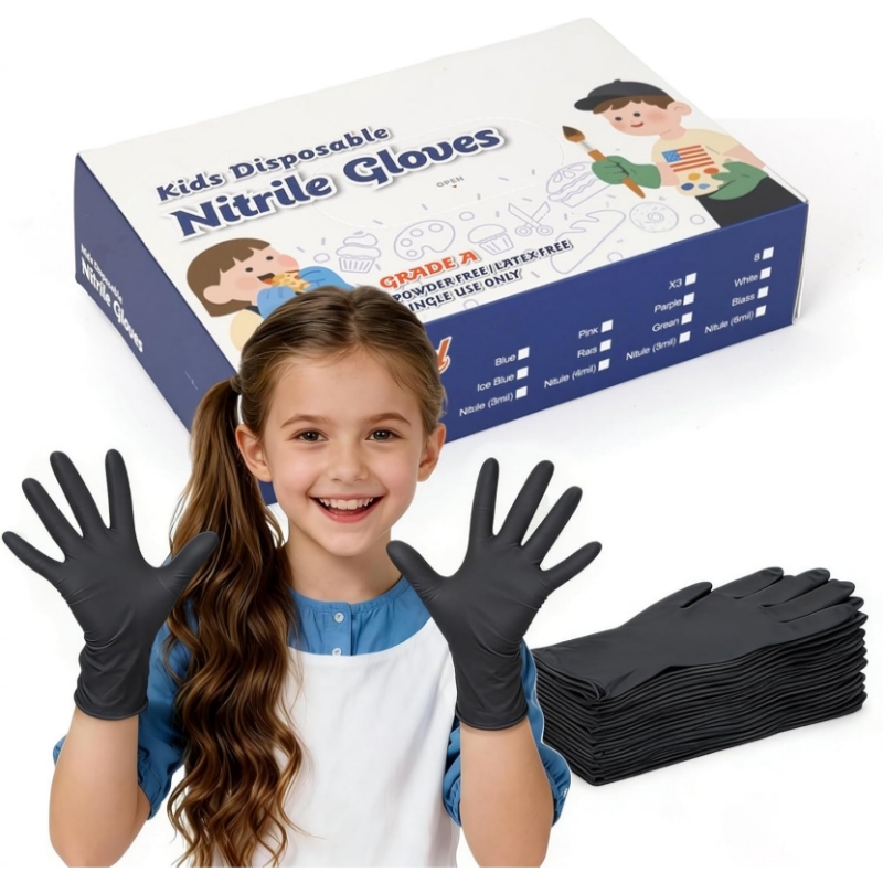 Disposable Gloves Nitrile - ถุงมือไนไตรล์สีดำสำหรับเด็ก 4-12 ปี 3.5 มิล ปราศจากน้ำยาง