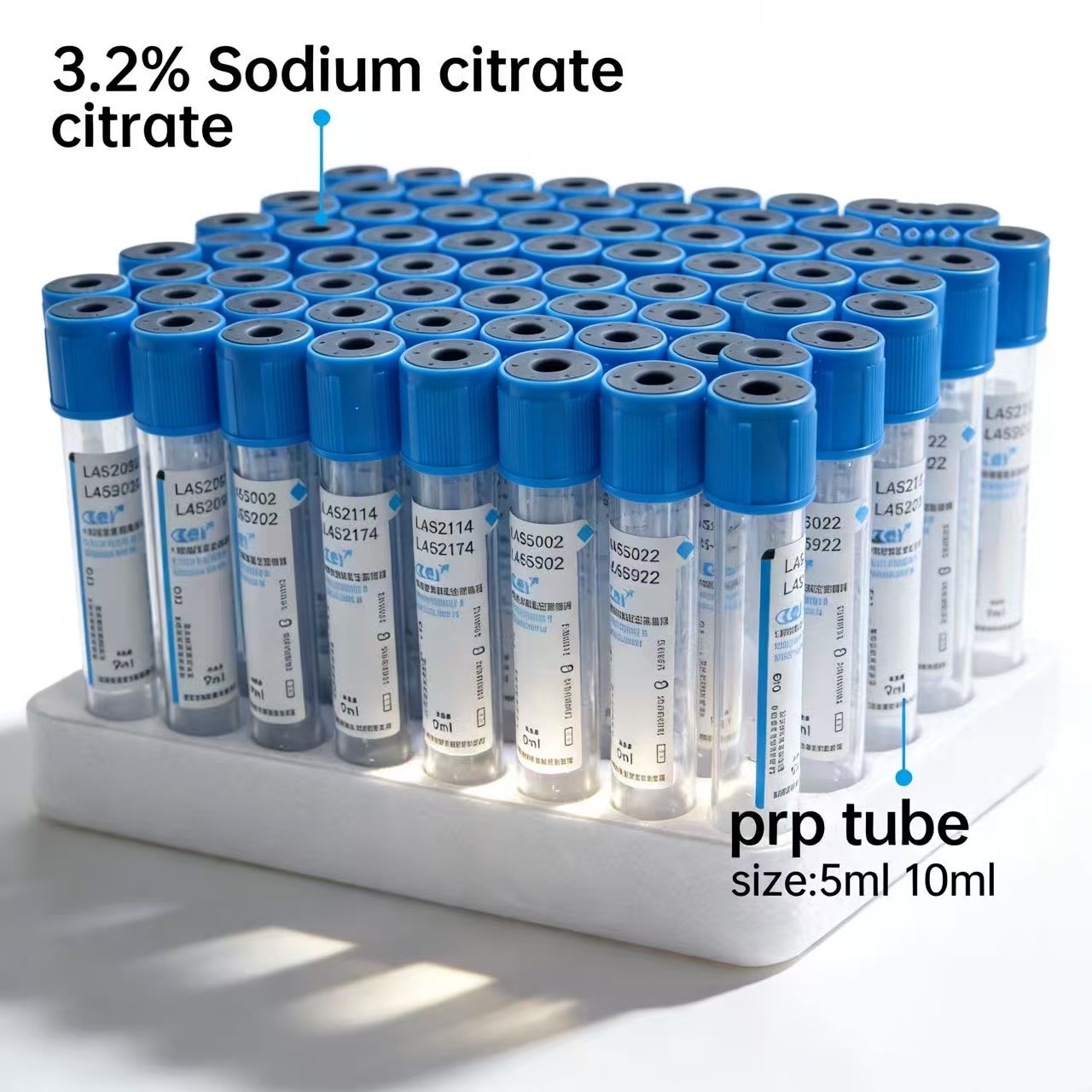 Medical Lab Blood Test - หลอดเก็บเลือดสุญญากาศแบบใช้แล้วทิ้งขนาด 5 มล./10 มล. หลอดเก็บเลือดโซเดียมซิเตรต 3.2%